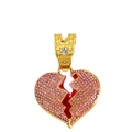 Pendaglio hip hop a cuore spezzato in oro con cristalli rosa e dettagli in smalto rosso - Ciondolo Oro Strass Rosa Solo (Senza Catena)