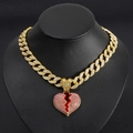 Collana a catena cubana dorata con ciondolo a cuore spezzato rosa in stile hip hop - Oro Strass Rosa Con Catena 45cm