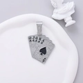 Hip hop silver plated poker spade royal flush pendant with paved crystals on a tray - Silver Pendant Only