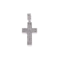Silver iced-out cross pendant with sparkling zircon micro-paving in a double-layer design - Silver Pendant Only