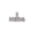 Hip hop silver-toned KING letter pendant with micro-pave rhinestones on a white background - Silver Single Pendant (No Chain)