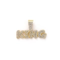 Hip hop KING letter pendant in gold finish with iced out rhinestones and cuban chain - Pendant Only (Without Chain) / Gold