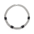 Dettaglio della collana catena cubana argento con micro-cristalli e gemme nere rettangolari - Collana in Pietra Preziosa Nera / 16 Pollici (40cm) / Argento
