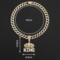 Hip hop gold Cuban chain necklace with iced out crown and KING pendant for men - Crown KING Pendant With Cuban Link Chain / 18 inch / Gold