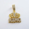 Hip-hop style gold crown and KING letter pendant encrusted with white rhinestones - Pendant Only (Without Chain) / Gold