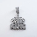 Silver hip-hop crown KING pendant with full rhinestones on a clean white background - Pendant Only (Without Chain) / Silver