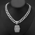 Collana a maglie cubane in argento hip-hop con un grande ciondolo a forma di orologio - Catena Cubana Argento 45cm