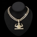 Iced out gold muscle money bag pendant necklace with sparkling Cuban chain - 18inch Cuban Chain Style / Gold