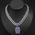 Iced out silver Cuban chain with blue watch pendant featuring hip hop style crystals - Silver Blue Rhinestone Pendant + 45cm Necklace