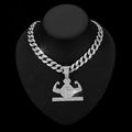 Hip-hop silver Cuban chain with a giant iced-out muscle dollar sign pendant - 18inch Cuban Chain Style / Silver