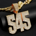 Halskette mit kubanischem Glied in Gold und vereistem Anhänger Nummer 545 mit Strasssteinen - Nur Anhänger (Ohne Kette) / Gold