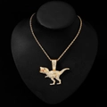 Collar de esqueleto de dinosaurio dorado hip hop con cristales en soporte negro - T-Rex / Con Cadena Retorcida / Dorado