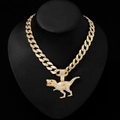 Hip Hop T-Rex Anhänger Halskette mit weißen Strasssteinen und roten Edelsteinaugen - Halsketten-Set / Gold mit Panzerkette