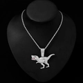 Collar con colgante de esqueleto de T-Rex plateado hip-hop con circonitas y piedras rojas - T-Rex / Con Cadena Retorcida / Plateado