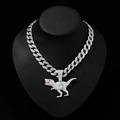Herren Hip-Hop Silber Dinosaurier Anhänger Halskette mit Zirkonia auf einer Panzerkette - Halsketten-Set / Silber mit Panzerkette