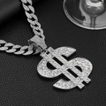 Macro detail of silver hip hop Cuban chain with sparkling iced-out dollar sign pendant - Single Pendant (No Chain) / Silver