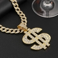 Close-up of hip hop gold Cuban chain necklace with iced out dollar sign pendant - Single Pendant (No Chain) / Gold