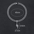 Iced out hip hop cuban link chain with lightning bolt pendant and 45cm measurements - Silver / 45cm