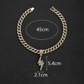 Detailed dimensions of the iced out gold lightning bolt pendant on 45cm cuban link chain - Gold / 45cm