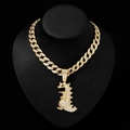 Hip-hop ketting met gouden ijsgekoelde dinosaurus hanger en grove Cubaanse link - Hanger met Cubaanse Schakelketting / Goud