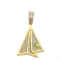 Gouden papieren vliegtuig hanger met kristallen en groen blad emaille detail - Alleen gouden hanger