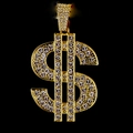 Hip hop gold dollar sign pendant necklace with iced out white rhinestones and cuban chain - Pendant Only / Gold