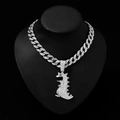 Iced out zilveren Cubaanse ketting met een volledig met stras steentjes dinosaurus hanger - Hanger met Cubaanse Schakelketting / Zilver