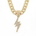 Hip hop gold plated Cuban link chain with sparkling iced-out lightning bolt pendant - Gold / Pendant Only (Without Chain)