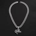 Collana tennis stile hip-hop argentata con ciondolo Queen e corona con strass luccicanti - Ciondolo con Catena Cubana / Argento