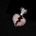 Hiphop silver broken heart pendant with clear crystals and red enamel detailing - Silver AB Rhinestone Pendant Only (Without Chain)