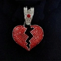 Broken heart pendant with red rhinestones and silver cuban link clasp for streetwear - Silver Red Rhinestone Pendant Only (Without Chain)