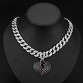Hip-hop Cuban chain with 15mm buckle and iced out broken heart pendant in silver - Silver Black Rhinestone 18inch(45cm)