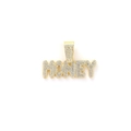 Ciondolo MONEY hip hop con placcatura in oro e strass bianchi su sfondo bianco - Ciondolo singolo dorato (senza catena)