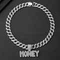 Ciondolo MONEY argentato con cristalli bianchi su una robusta catena a maglia cubana - Ciondolo Argento Con Catena Cubana Da 18 Pollici (45CM)