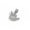 Iced-out hip hop hand gesture pendant necklace with white diamonds and silver plating - Silver (Pendant Only)