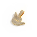 Hip hop gesture 6 pendant in golden finish with sparkling stones on Cuban chain - Gold (Pendant Only)