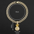Détail montrant les dimensions du pendentif sac d'argent hip-hop doré et de la chaîne - Ensemble Chaîne Gourmette 18 Pouces / Or