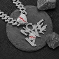 Collana con pendente NO LOVE hip-hop con cuori rossi infranti e catena cubana argento - Ciondolo Argento Solo (Senza Catena)