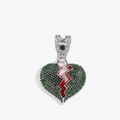 Green and red iced out broken heart pendant with silver Cuban link chain - Silver Dark Green Rhinestone Pendant Only (Without Chain)
