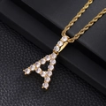 Iced out gold plated letter A pendant with zircons on a twisted rope chain necklace - Letter A (Rope Chain) / Gold