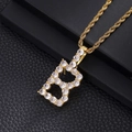 Hip hop style gold letter B pendant necklace with pavé cubic zirconia on twisted rope chain - Letter B (Rope Chain) / Gold