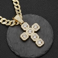 Iced out gold cross pendant with large center stones on a diamond encrusted Cuban chain - Gold Single Pendant (No Chain)