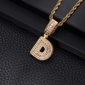 Detail of hip hop letter D pendant with gold plating and cubic zirconia on rope chain - Letter D / Gold