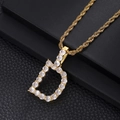 Close-up of golden letter D pendant with cubic zirconia inlay on a rope chain - Letter D (Rope Chain) / Gold