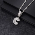 Macro detail of iced-out silver letter C pendant with baguette diamonds on rope chain - Letter C (20inch Rope Chain) / Silver