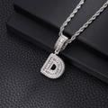 Close-up of hip-hop letter D pendant with iced-out stones on silver rope chain - Letter D (20inch Rope Chain) / Silver