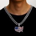 Hip hop American map pendant with eagle and flag enamel on cubic zirconia cuban chain - Silver Pendant with Cuban Chain / 45cm