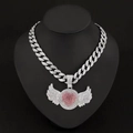 Hip-Hop-Panzerkette mit rosa Diamant-Herz-Anhänger und Engelsflügeln für Herren - Rosa Strass Herz Flügel Mit 18-Zoll Panzerkette / Silber