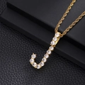 Detail of gold-plated rope chain with letter J pendant featuring paved cubic zirconia - Letter J (Rope Chain) / Gold