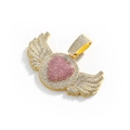 Hip-Hop-Herzanhänger mit rosa Kristall und vereisten Engelsflügeln in Gold-Finish - Rosa Strass Herz Flügel Anhänger Ohne Kette / Gold